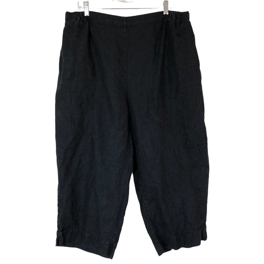 FLAX LINEN Lagenlook Black Cropped Pants with Pockets
